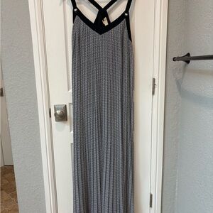 Michael Kors Navy and White Patterned Maxi Dress